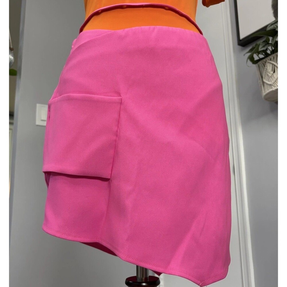 Futuristic Pink Asymmetric Mini Skirt 8 NWT Geometric Layered Cargo Utility Y2K